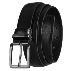 Czarny pasek męski ze skóry ekologicznej z tradycyjną, srebrną klamrą - Peterson. Czarne paski damskie Peterson, bez wzorów, ze skóry ekologicznej. Za 45.00 zł.