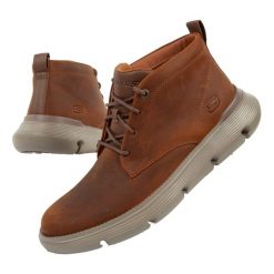 Buty sportowe męskie Skechers. Brązowe buty sportowe męskie Skechers, ze skóry, bez zapięcia. Za 259.00 zł.