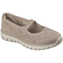 Baleriny damskie Skechers Graceful-chic Motion. Brązowe baleriny damskie Skechers, bez wzorów, z materiału, bez obcasa. Za 390.00 zł.