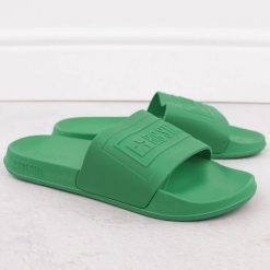 Klapki męskie plażowe basenowe zielone Big Star NN174650. Zielone klapki męskie Big Star, z materiału, retro. Za 65.99 zł.
