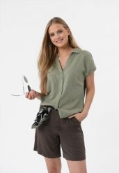 P-ELYS. Brązowe szorty damskie Volcano, xs, bez wzorów, ze lnu, z podwyższonym stanem. Za 139.99 zł.