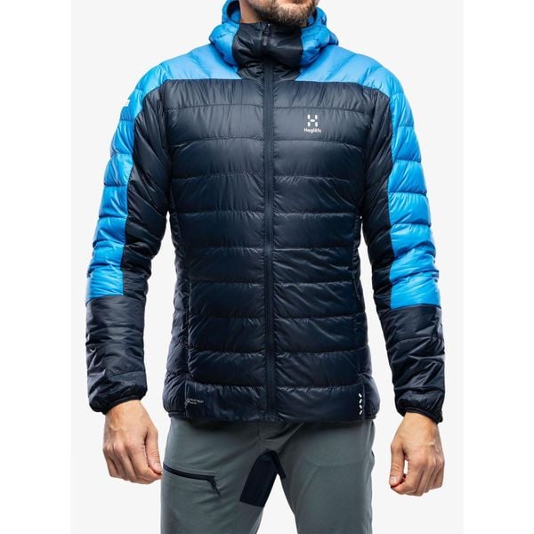 Kurtka puchowa męska Haglofs L.I.M Down Hood. Niebieskie kurtki męskie Haglöfs, l, bez wzorów, z puchu, sportowe, bez kaptura. W wyprzedaży za 1,094.50 zł.
