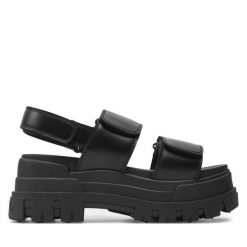 Sandały Buffalo. Czarne sandały damskie Buffalo, bez wzorów, bez obcasa, na płaskiej podeszwie, bez zapięcia. Za 379.99 zł.