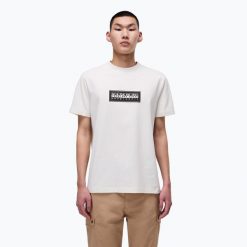 Koszulka męska Napapijri S-Box Logo. Białe koszulki sportowe męskie Napapijri, m, bez wzorów, bez kołnierzyka, bez ramiączek, trekkingowe. Za 109.99 zł.