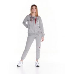 Damski dres z kapturem, uniwersytecki. Szare obuwie sportowe damskie LEONE 1947 APPAREL, bez wzorów, z dresówki, na fitness i siłownię. W wyprzedaży za 238.65 zł.