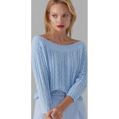 Sweter off shoulder - Niebieski. Niebieskie swetry damskie Mohito, l, bez wzorów, bez kołnierzyka, bez ramiączek, bez kaptura. Za 89.99 zł.