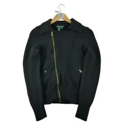 Second life - Damski sweter na zamek błyskawiczny - Jak nowy. Czarne swetry damskie Ralph Lauren, bez wzorów, bez kołnierzyka, bez ramiączek, bez kaptura. Za 153.32 zł.