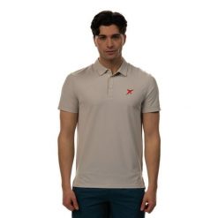 Polo Drop Shot Egan. Brązowe koszulki polo męskie DROP SHOT, bez wzorów, bez kołnierzyka, bez ramiączek. Za 219.10 zł.