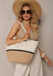 Beżowa Duża Torebka Tote z Plecionej Bawełny Fai. Brązowe torebki do ręki damskie Renee, bez wzorów, z bawełny, boho, duże, bez dodatków. Za 74.99 zł.