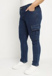 Granatowe Jeansy Cargo Regular Waist o Prostym Kroju Belvila. Niebieskie jeansy damskie Born2be. Za 44.99 zł.