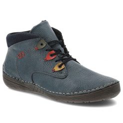 Granatowe Trzewiki Rieker Ocieplane Buty Damskie. Niebieskie kozaki damskie Rieker, z dzianiny, bez obcasa. Za 314.99 zł.
