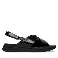 Sandały Caprice. Czarne sandały damskie Caprice, bez wzorów, bez obcasa, na płaskiej podeszwie, bez zapięcia. Za 329.99 zł.