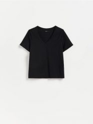 Bawełniany t-shirt - czarny. Czarne t-shirty damskie Reserved, l, bez wzorów, z bawełny, bez kołnierzyka. Za 59.99 zł.