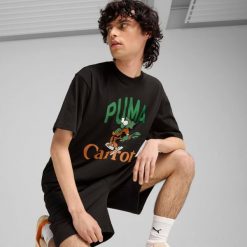 T-shirt z nadrukiem Puma x Carrots. Czarne t-shirty męskie Puma, l, bez wzorów, biznesowe, bez kołnierzyka. Za 144.99 zł.