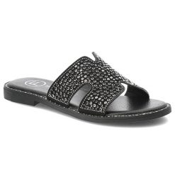 Klapki damskie Filippo, materiałowe zdobione na płaskim obcasie eleganckie, czarne, DK6973-25-BK. Czarne klapki damskie Filippo, z aplikacjami, z materiału, eleganckie, bez obcasa, na płaskiej podeszwie. Za 109.00 zł.