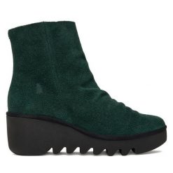 Botki Fly London. Zielone botki damskie Fly London, bez obcasa, na koturnie, bez zapięcia. Za 499.99 zł.