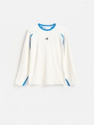Longsleeve z bawełną - biały. Białe bluzki z długim rękawem męskie Reserved, l, bez wzorów, z bawełny, bez kołnierzyka. Za 99.99 zł.