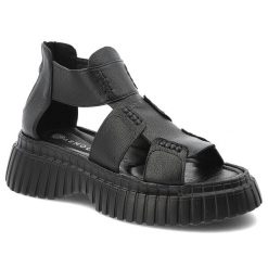 Czarne Sandały Armodo Stylowe Obuwie Damskie Na Platformie. Czarne klapki damskie Armodo, bez wzorów, z materiału, eleganckie, bez obcasa, na platformie. Za 269.00 zł.