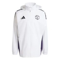 Kurtka przeciwdeszczowa Manchester United 2025/26. Białe kurtki męskie Adidas, m, bez wzorów, bez kaptura. Za 493.87 zł.