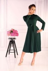 Ciemno Zielona Plisowana Sukienka z Zabudowanym Dekoltem. Zielone sukienki damskie Merribel, l, bez wzorów, z elastanu, wizytowe, bez kołnierzyka, bez ramiączek. Za 102.90 zł.