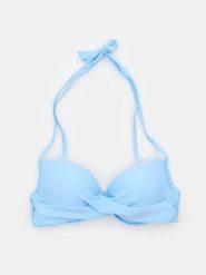 Góra od bikini typu bandeau z marszczeniem - błękitny. Niebieskie bikini damskie Sinsay, bez wzorów. Za 29.99 zł.