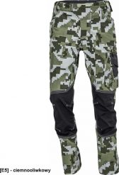 CERVA NEURUM CAMOUFLAGE spodnie - męskie spodnie robocze, 6 kieszeni, elastyczny materiał Trifibetex, nadruk moro, odblaski - ciemnooliwkowy 64. Zielone spodnie materiałowe męskie CERVA, m, bez wzorów, z materiału. Za 223.89 zł.