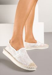 Białe Espadryle z Plecionką i Koronką Vivello. Białe espadryle damskie Renee, bez wzorów, z koronki, bez obcasa, na obcasie, bez zapięcia. Za 49.99 zł.