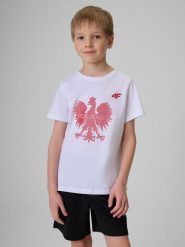 4F Koszulka kibica dziecięca - biała 128 (7-8 lat). Białe t-shirty i topy dla dziewczynek 4f, bez wzorów, z bawełny, bez ramiączek. Za 49.99 zł.