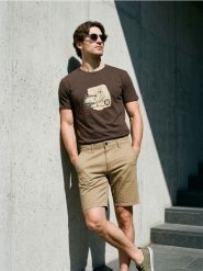 Bawełniane szorty jeansowe - beżowy. Brązowe szorty męskie Sinsay, m, bez wzorów, z bawełny. Za 59.99 zł.