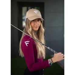 Languagepl Czapka golfowa Merino – Regulowana, oddychająca, lekka, ochrona UV. Brązowe czapki i kapelusze damskie FLAIRWAY GOLF, bez wzorów, sportowe. Za 106.00 zł.