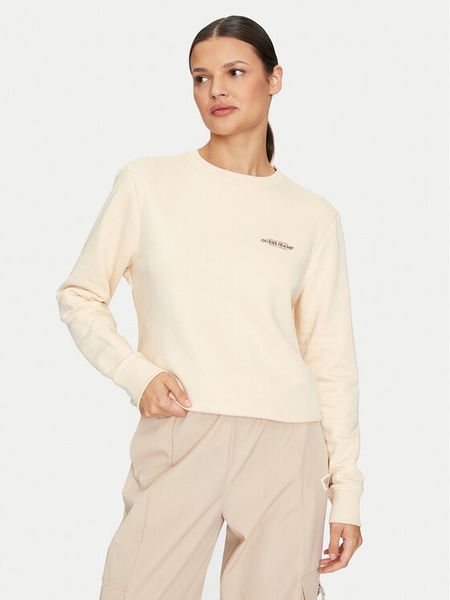 Guess Jeans Bluza W4YQ07 KC811 Beżowy Regular Fit. Brązowe bluzy damskie Guess Jeans, l, z aplikacjami, z bawełny, bez kaptura. Za 179.99 zł.