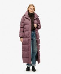 Długa pikowana kurtka Maxi od SUPERDRY. Fioletowe kurtki damskie Superdry., bez wzorów, bez kaptura. Za 923.85 zł.