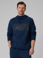 4F Bluza dresowa regular z kapturem męska - granatowa XL. Niebieskie bluzy męskie 4f, m, bez wzorów, z bawełny, z kapturem. Za 199.99 zł.