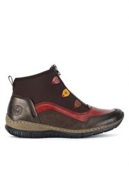 Rieker Botki N3277-25 Brązowy. Brązowe botki damskie Rieker, z materiału, bez obcasa, na płaskiej podeszwie, bez zapięcia. Za 244.99 zł.