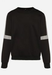 Czarna Bluza z Bawełną Wykończona Paskami i Ściągaczami Mevara. Czarne bluzy męskie Born2be, l, z aplikacjami, z bawełny, bez kaptura. Za 39.99 zł.