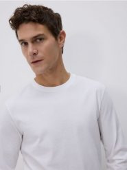 Longsleeve z merceryzowanej bawełny - biały. Białe bluzki z długim rękawem męskie Reserved, l, bez wzorów, z bawełny, bez kołnierzyka. Za 119.99 zł.