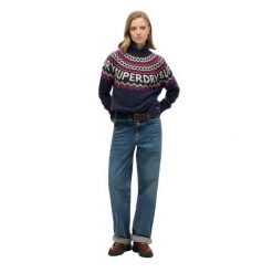 Wzorzysty sweter jacquard damski Superdry. Niebieskie swetry damskie Superdry., na zimę, s, z aplikacjami, z dzianiny, klasyczne, bez kołnierzyka, bez ramiączek, bez kaptura. Za 385.55 zł.