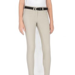 Dziewczęce spodnie do jazdy konnej Equiline z pełnym lejem. Brązowe spodnie sportowe dla dziewczynek EQODE BY EQUILINE, bez wzorów, do jazdy konnej. Za 629.00 zł.