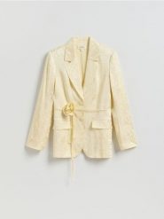 Marynarka z wiskozy - jasnożółty. Żółte żakiety damskie Reserved, l, bez wzorów, z wiskozy. Za 299.99 zł.