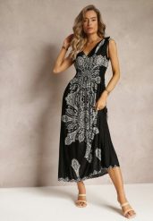 Czarna Długa Sukienka z Wzorem Boho Sznurkami na Ramionach i Gumką w Pasie Hideni. Czarne sukienki damskie Renee, l, bez wzorów, boho, bez kołnierzyka, bez ramiączek, maxi. Za 49.99 zł.