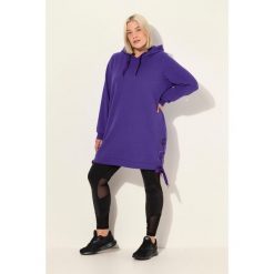 Damskie Długa bluza z kapturem tasiemka satynowa kaptur długi rękaw. Fioletowe bluzy damskie Ulla Popken, plus size, bez wzorów, z bawełny, z kapturem. W wyprzedaży za 223.99 zł.