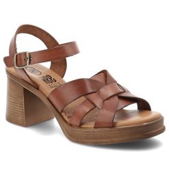 Sandały damskie Hee, cholewka skóra naturalna plecione paski regulowany pasek zapięcie na sprzączkę stabilny obcas, brązowe, 26548. Brązowe sandały damskie Hee, bez wzorów, ze skóry, bez obcasa, na obcasie, bez zapięcia. Za 379.00 zł.