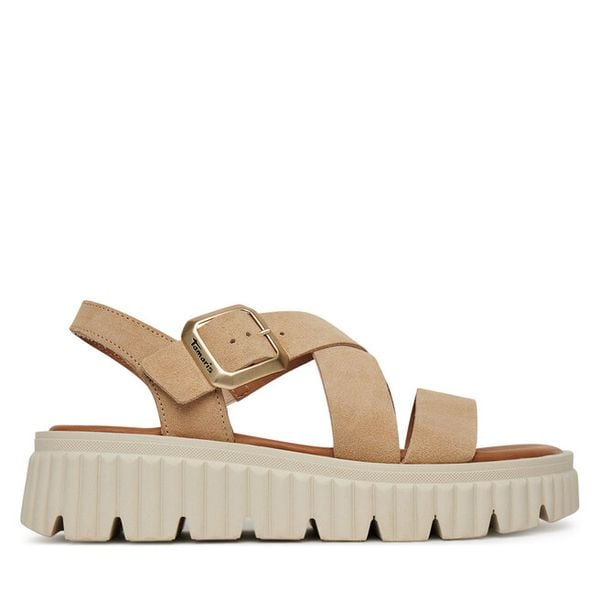 Sandały Tamaris. Brązowe sandały damskie Tamaris, bez wzorów, bez obcasa, na koturnie, bez zapięcia. Za 359.99 zł.