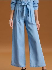Spodnie wide leg - niebieski. Niebieskie spodnie materiałowe damskie Sinsay, l, bez wzorów. W wyprzedaży za 35.99 zł.