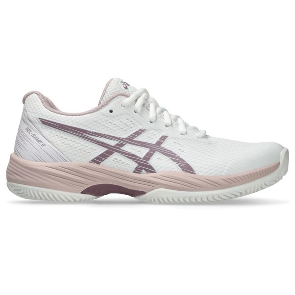 Damskie buty do tenisa Asics Gel-game 9 Clay/OC. Białe obuwie sportowe damskie Asics, bez wzorów, z materiału, tenisowe. Za 383.00 zł.