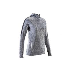 Bluza do biegania długi rękaw RUN WARM HOOD damska. Szare bluzy damskie KALENJI, z elastanu. Za 69.99 zł.