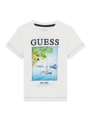 Guess T-Shirt N6GI07 K8HM4 Biały Regular Fit. Białe t-shirty dla chłopców Guess, z aplikacjami, z bawełny, bez ramiączek. Za 119.99 zł.