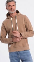 Ombre Męska bluza dresowa kangurka z kapturem - brązowa V2 OM-SSBN-0177 S. Brązowe bluzy męskie Ombre, m, bez wzorów, z dresówki, z kapturem. Za 109.99 zł.