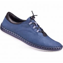 Kampol Buty męskie casual 337/53 granatowe niebieskie. Niebieskie półbuty na co dzień męskie z jeansu, casualowe, bez zapięcia. Za 367.89 zł.