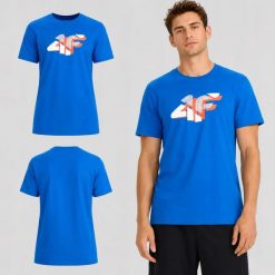 T-SHIRT MĘSKI 4F KOSZULKA BAWEŁNIANA Z NADRUKIEM M2667 SS26. Zielone koszulki sportowe męskie 4f, l, bez wzorów, z bawełny, bez kołnierzyka, bez ramiączek, na fitness i siłownię. Za 126.00 zł.